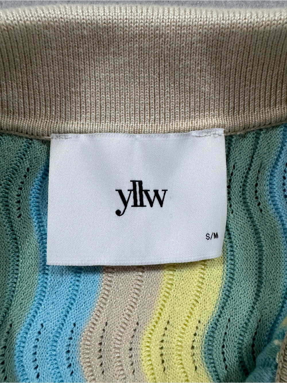 yllw the label Felix Knit Dress Blue Yellow Wave Stripe Button Collared Retro - Picture 8 of 15